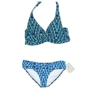 Athleta LARGE twist waist bottom and LARGE (36D but fits my B cup) top.